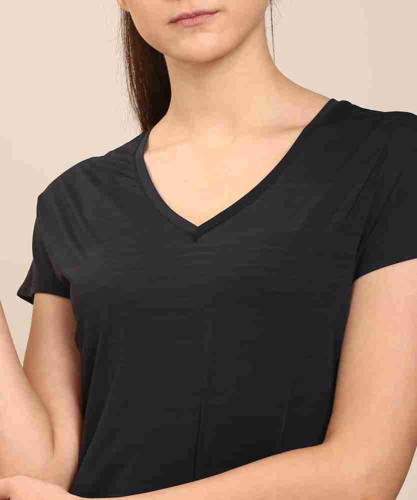 REEBOK Solid Women V Neck Black T-Shirt - Buy REEBOK Solid Women V Neck  Black T-Shirt Online at Best Prices in India