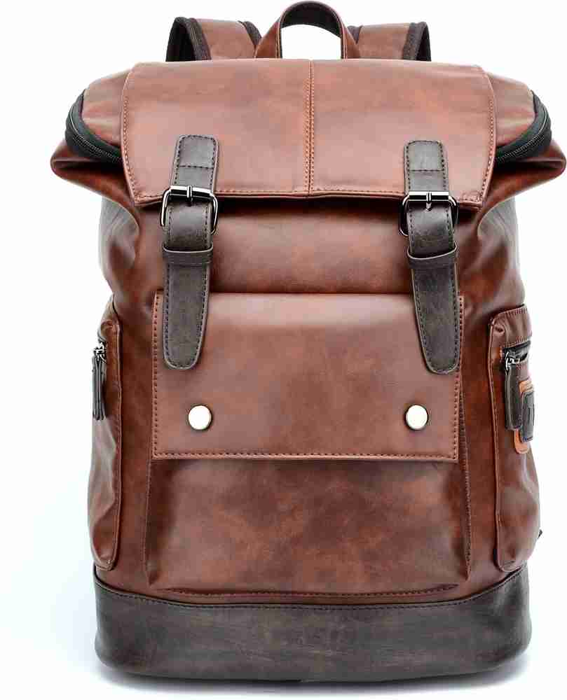 FUR JADEN Brown Leather Spacious Laptop Backpack cum Hiking Bag for Office School and College 30 L Laptop Backpack