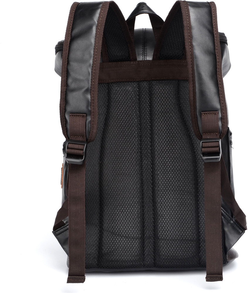 FUR JADEN Black Leather Spacious Laptop Backpack cum Hiking Bag