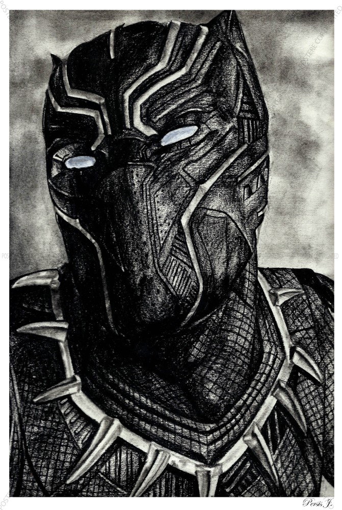 Black and white Black Panther pencil drawing