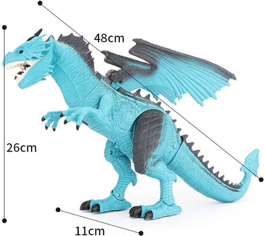 IndusBay Remote Control Fire Dragon for Kids RC Walking Dinosaur Robot T Rex with Wings Head Body Movement Blue Remote Control Fire Dragon for Kids RC Walking Dinosaur Robot T Rex with Wings Head Body