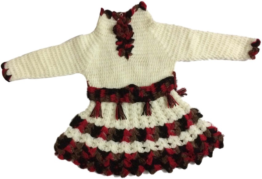 Girl Woolen Linen Casual Wear Frock Sweater Set Pullover