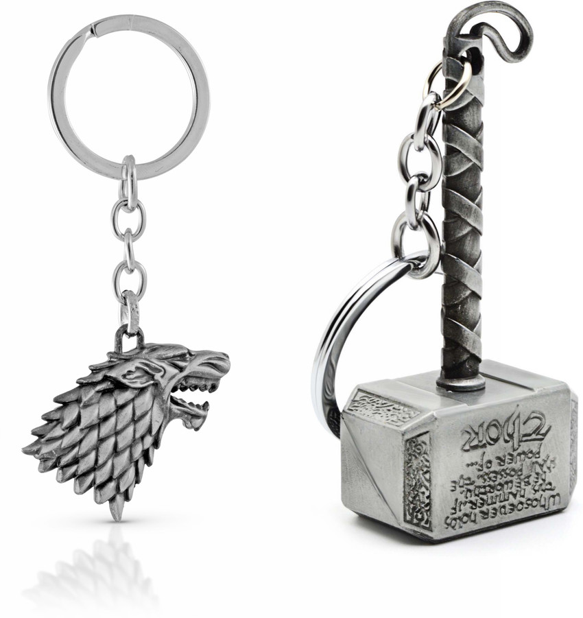 Three Shades Thor Infinity War Hammer Keychain Marvel Keychain Game of Thrones GOT Keychain Combo Silver Key Chain Price in India Buy Three Shades Thor Infinity War Hammer Keychain Marvel