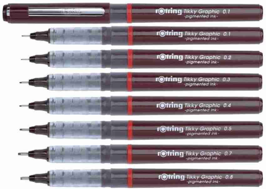 rotring Tikky Graphic - Pigment Liner - Technical Drawing Pen Fibre Tip  Fineliner Pen Black Ink - 7 Pen Set 0.1 / 0.2 / 0.3 / 0.4 /0.5 / 0.7 / 0.8mm