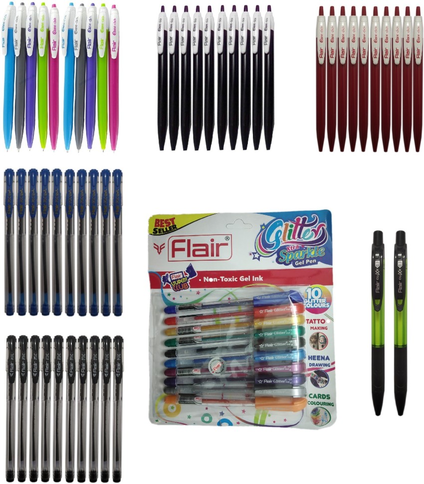 Flair Glitter Extra Sparkle Gel Pens - For Smooth Writing, Set of 10 pcs,  Pack of 2