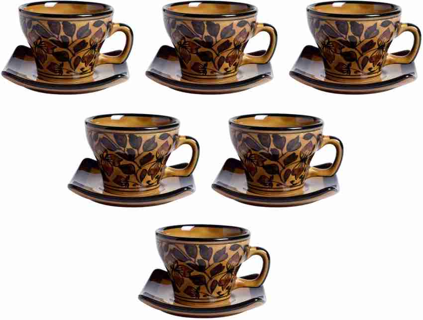 Tashveen Articles Pack Of 12 Ceramic Hand Painted Tea Cups And Saucers Set  Of 6 (Brown Mughal Painting (150 Ml) Price In India - Buy Tashveen Articles  Pack Of 12 Ceramic Hand