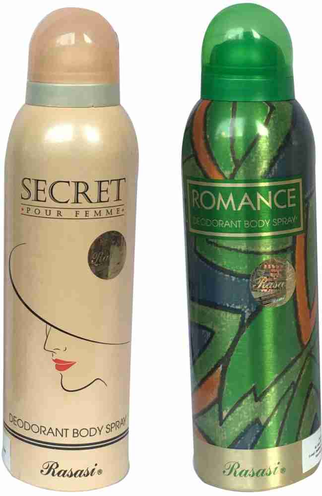 Price in India, Buy RASASI Romance Deodorant Body Spray & Secret Pour Femme  (Pack of 2) Deodorant Spray - For Women Online In India, Reviews & Ratings
