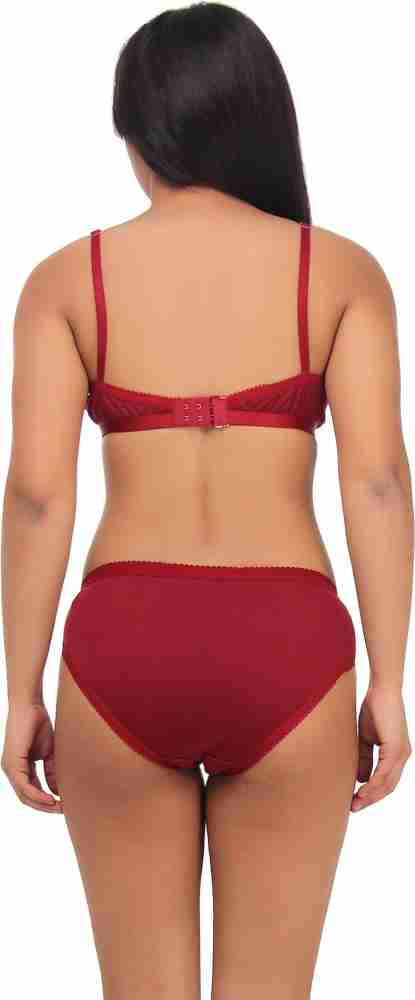 Embibo Maroon Hosiery Bra & Panty Set for Women Size 34