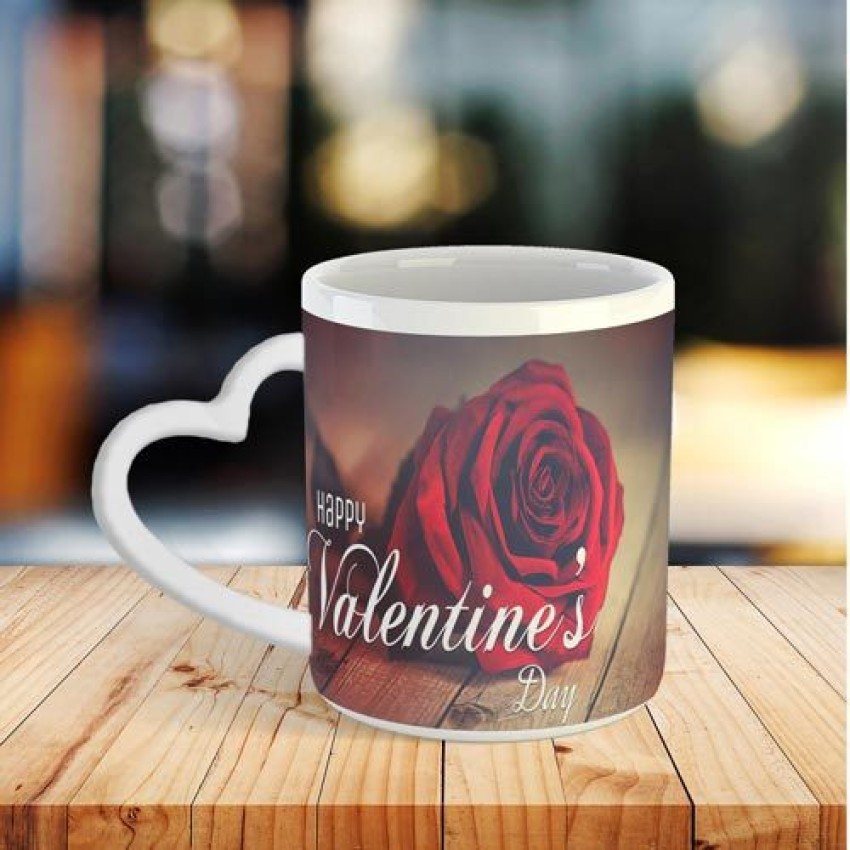 Gen7 Valentine Heart Handle Rose  Printed Coffee. Best Gift To