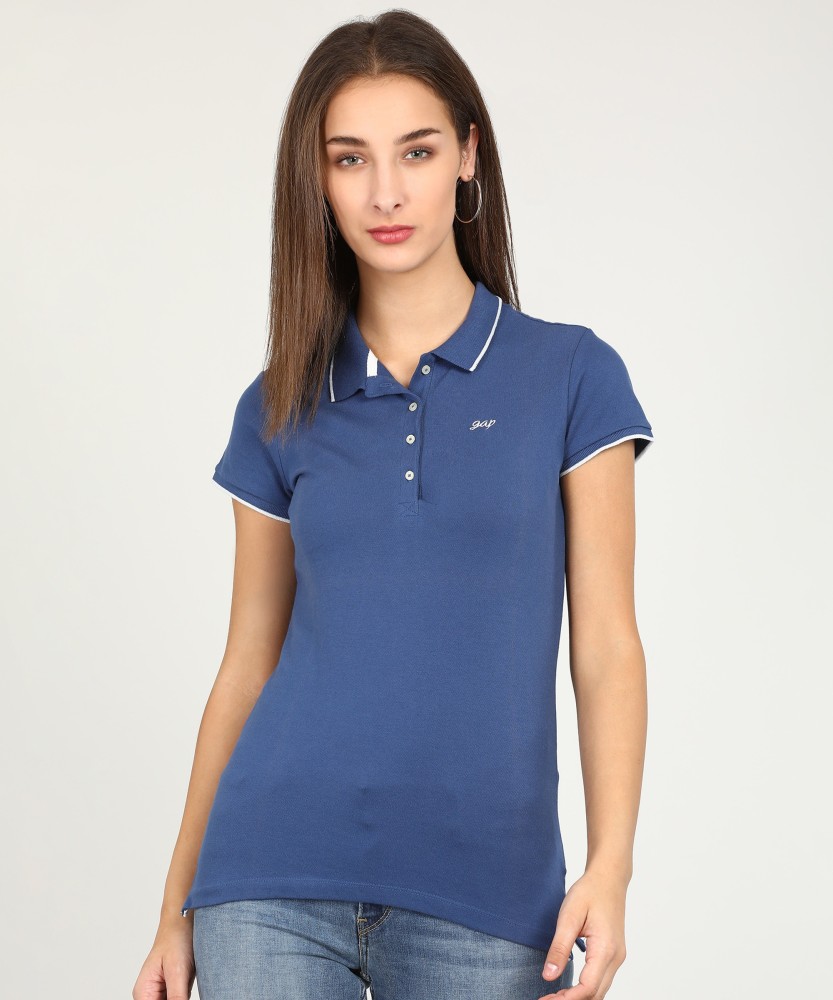 GAP Solid Women Polo Neck Dark Blue T Shirt Buy GAP Solid Women