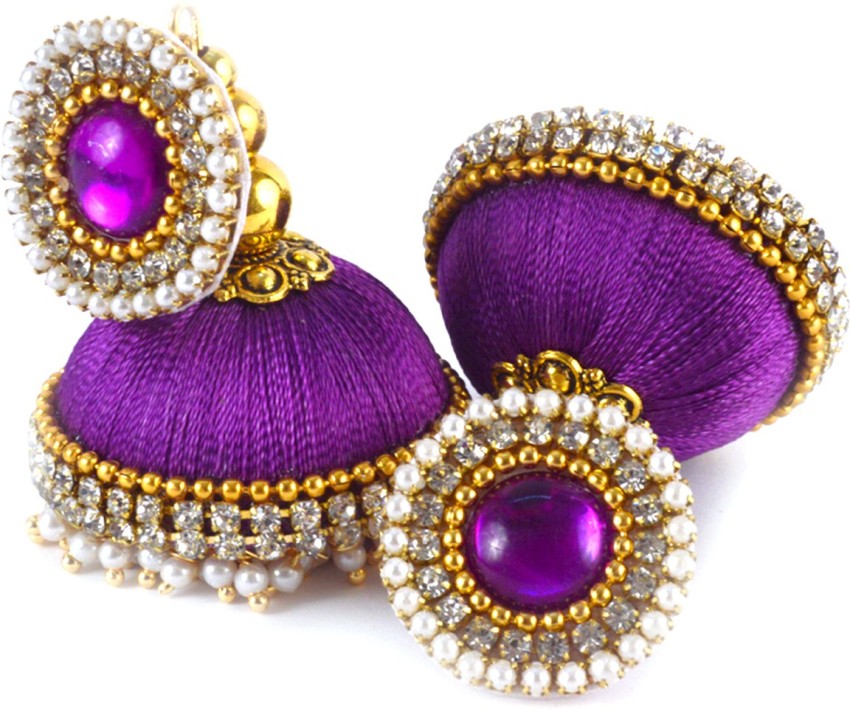 Golden Silk Thread Earrings With Stud Shape Round Size Small