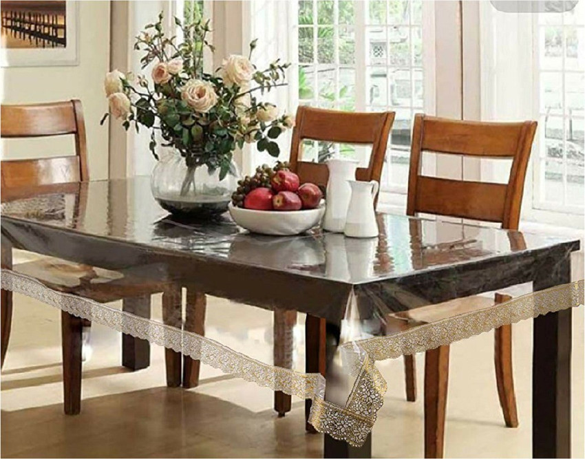 Monkdecor 8 Seater Transparent Table Cover Golden Border PVC