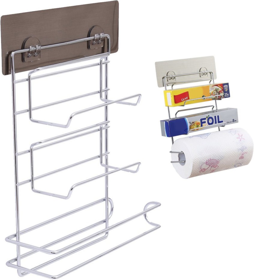 Single Adhesive Paper Towel Holder, Kitchen Adhesive Cling Film Storage Rack  / Wall Mounted Organizer Shelf