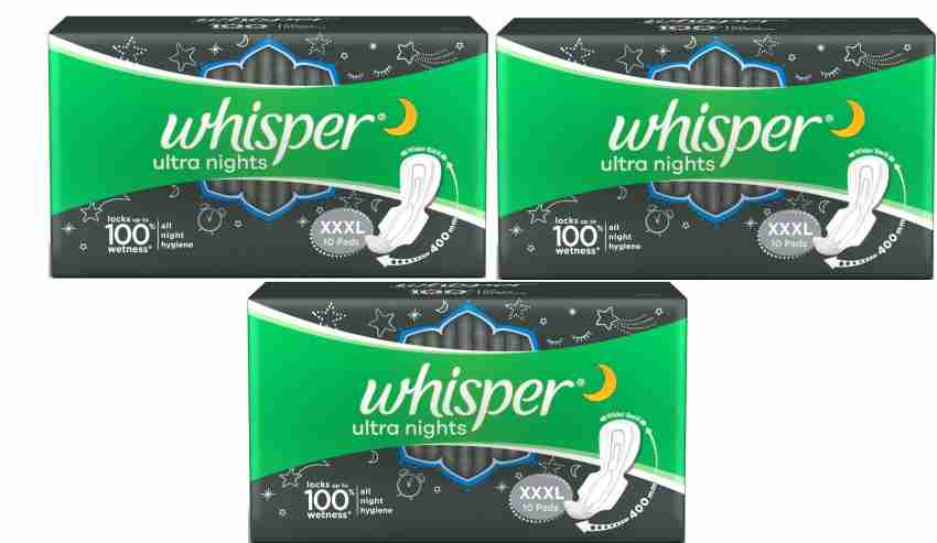 Whisper bindazzz Nights Leak Proof Pads For Women, XXX-Large Pack of 20 pads