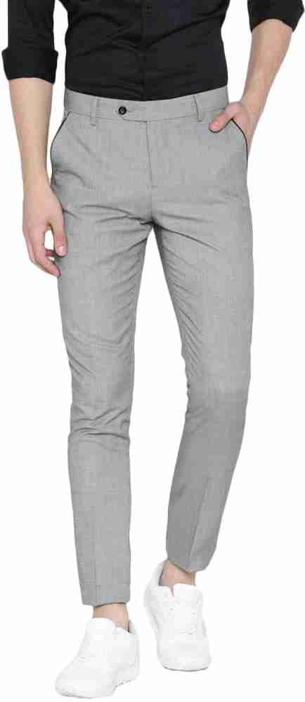 Buy INVICTUS Men Grey Slim Fit Self Design Cigarette Trousers - Trousers  for Men 2029959