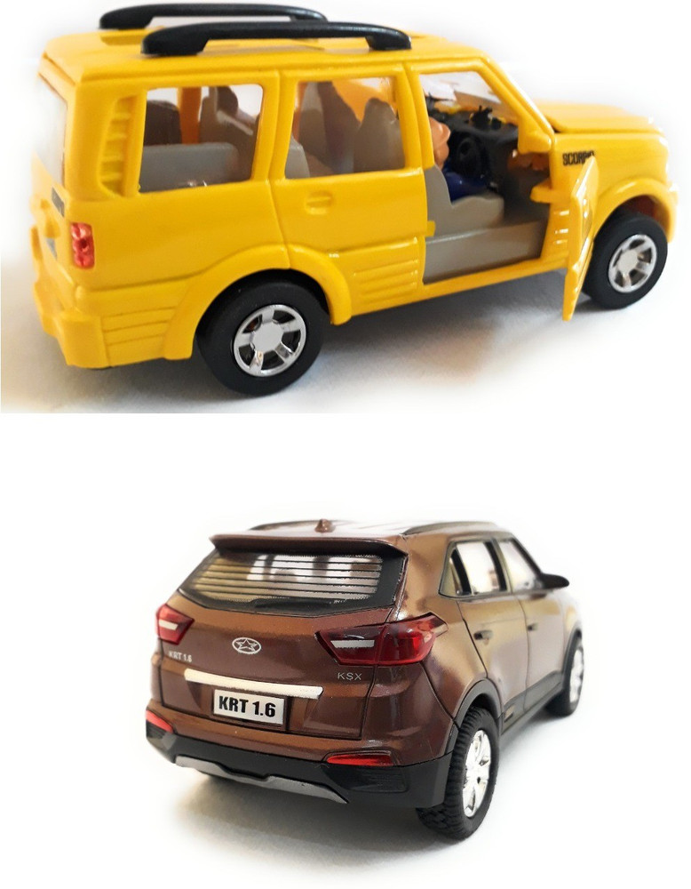 The Game Begins Combo Pack of Scorpio Car Toy and Hyundai Creta miniature Car toys Set of 2 Cars Value Pack Yellow and Brown Combo Pack of Scorpio Car