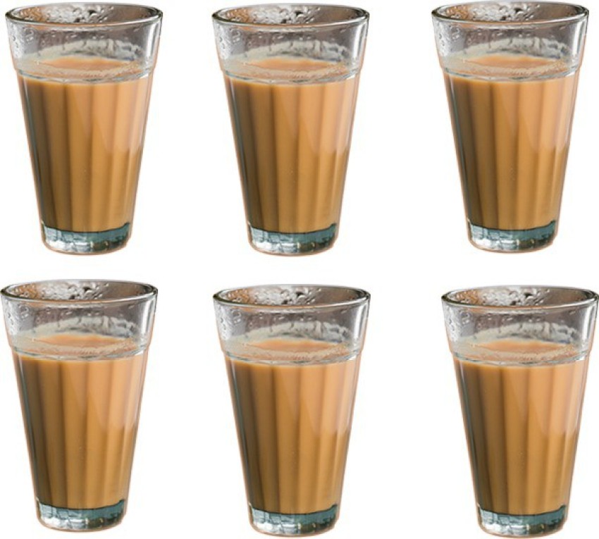 Indian Tea Glass Cutting Chai Glass 110 ml 6 PCs Thadi Tea Cups Clear Look