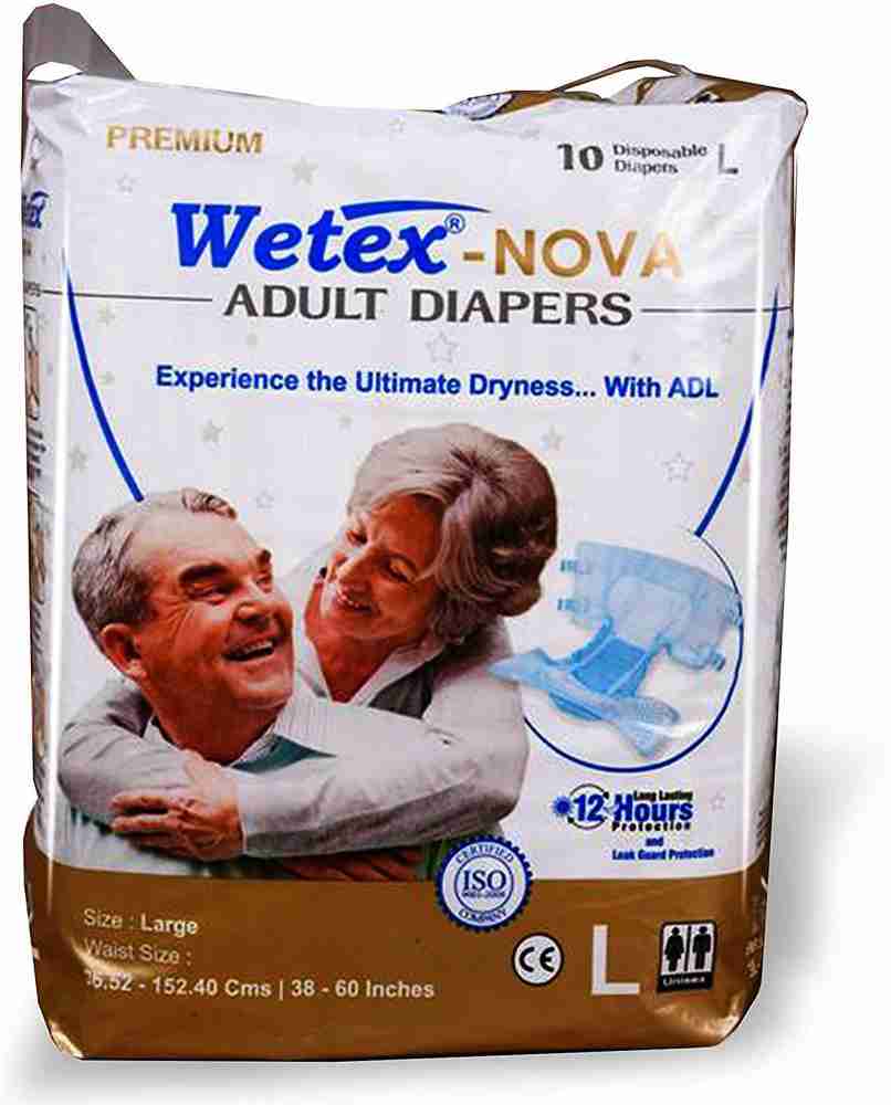 wetex Nova Adult Diaper Large Size Pack of 10 Waist Size 96.52