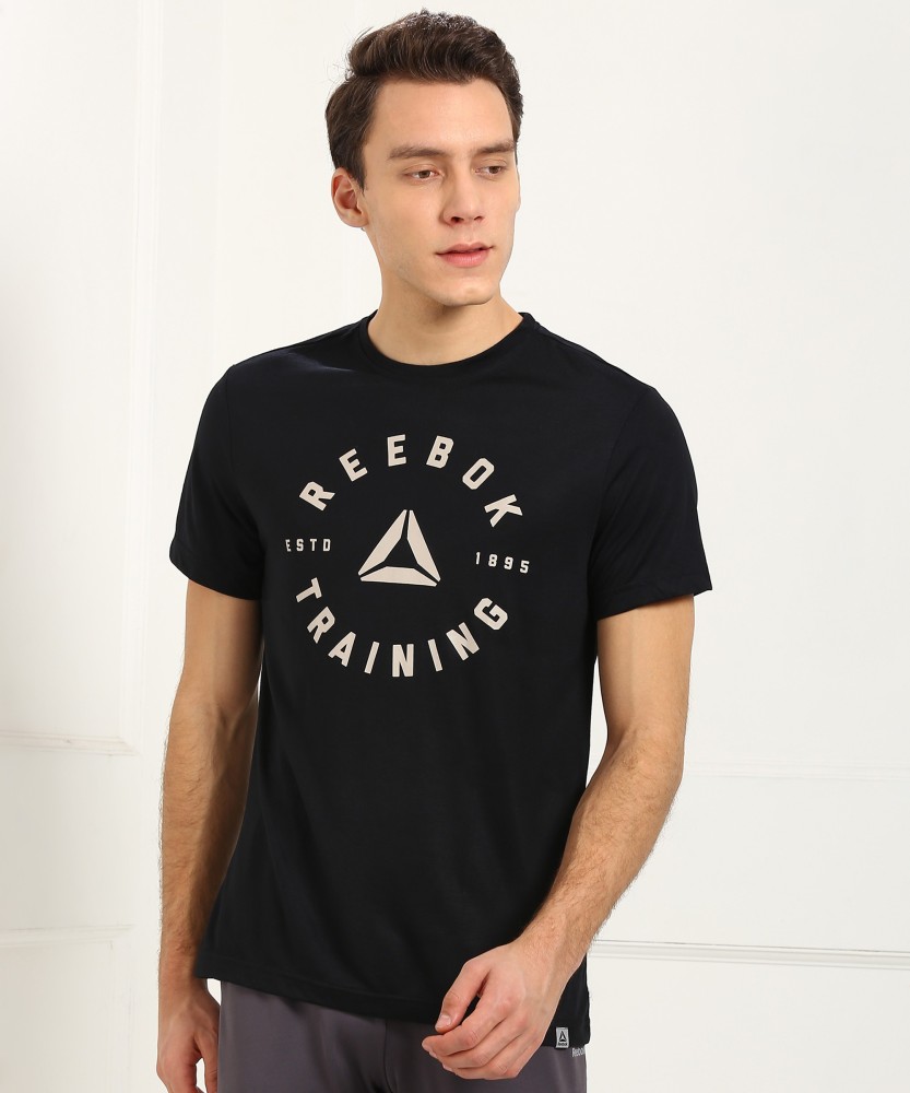 REEBOK Printed Men Round Neck Black T-Shirt - Buy REEBOK Printed