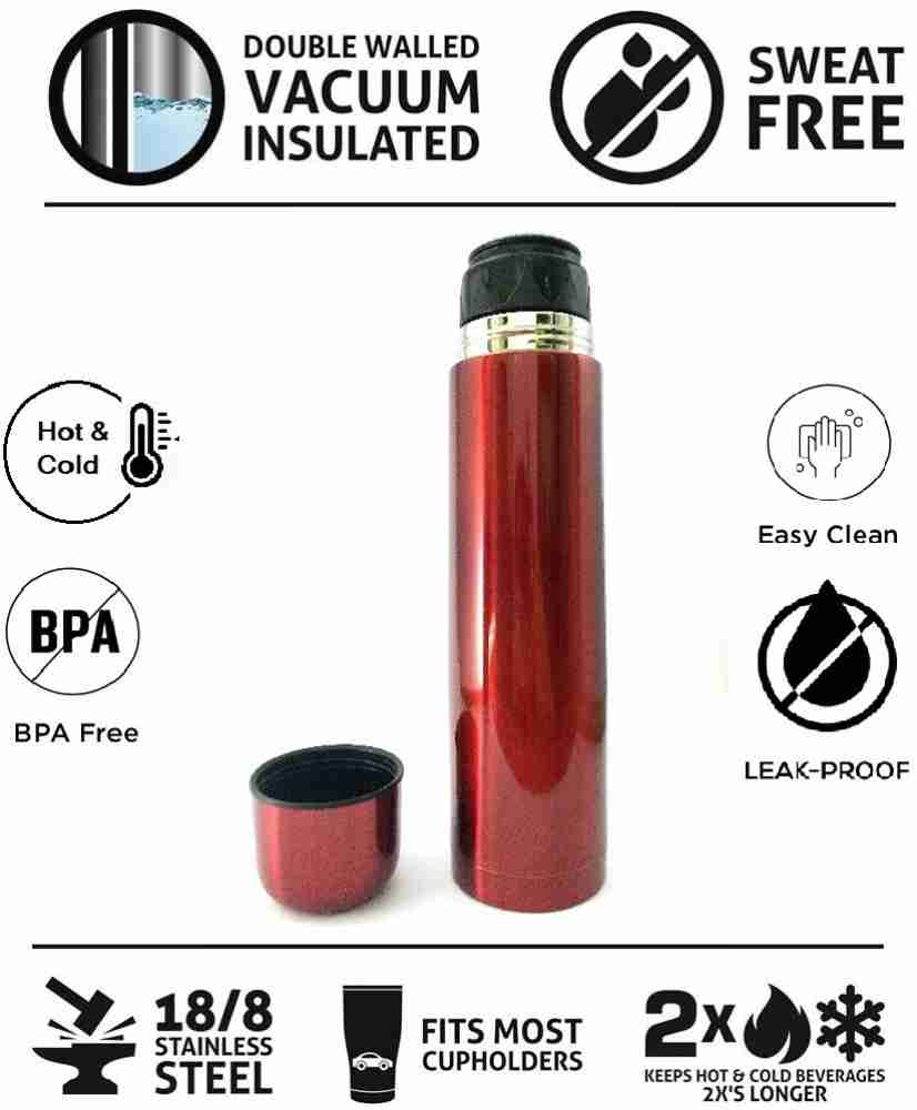 Milton Thermosteel Glassy Flask 1000, Double Walled Vacuum Insulated 1000  ml | 34 oz | 1 qt. | 24 Hours Hot and Cold Flask with Cover, 18/8 Stainless