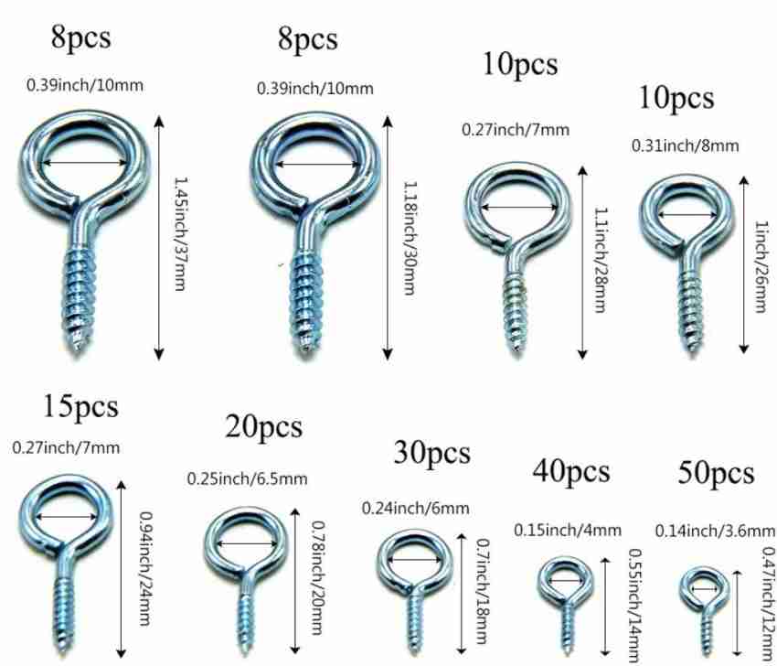 DIY Crafts Stainless Steel Screw Eye Rings Hooks (9 Sizes) (Pack