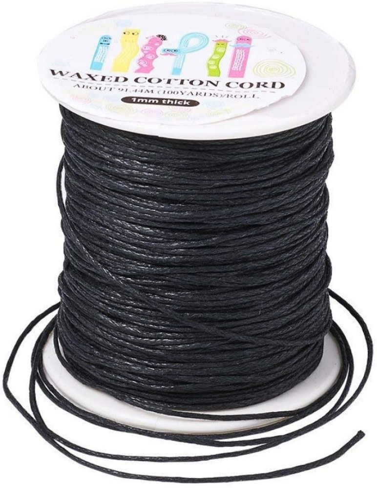 DIY Crafts 1 mm Waxed Cotton Cords Thread Rope with Spool, Black