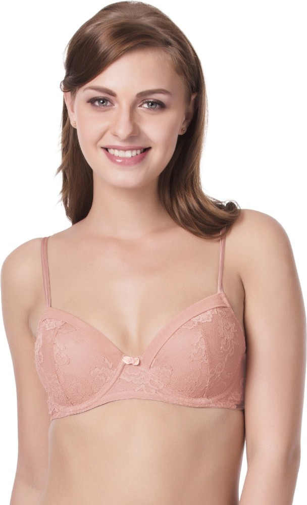 Buy Amante Demi Lace Non-Padded Non-Wired High Coverage Bra - Pink