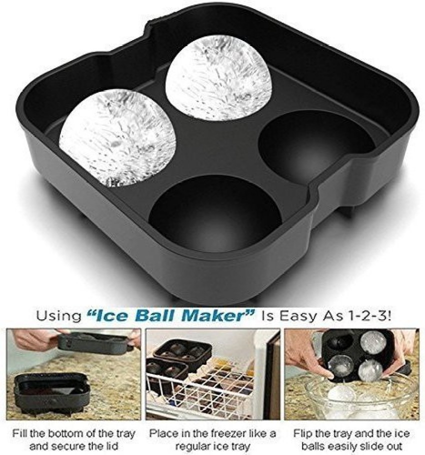 Ice Ball Maker Mold - Black Flexible Silicone Ice Tray - Molds 4 X