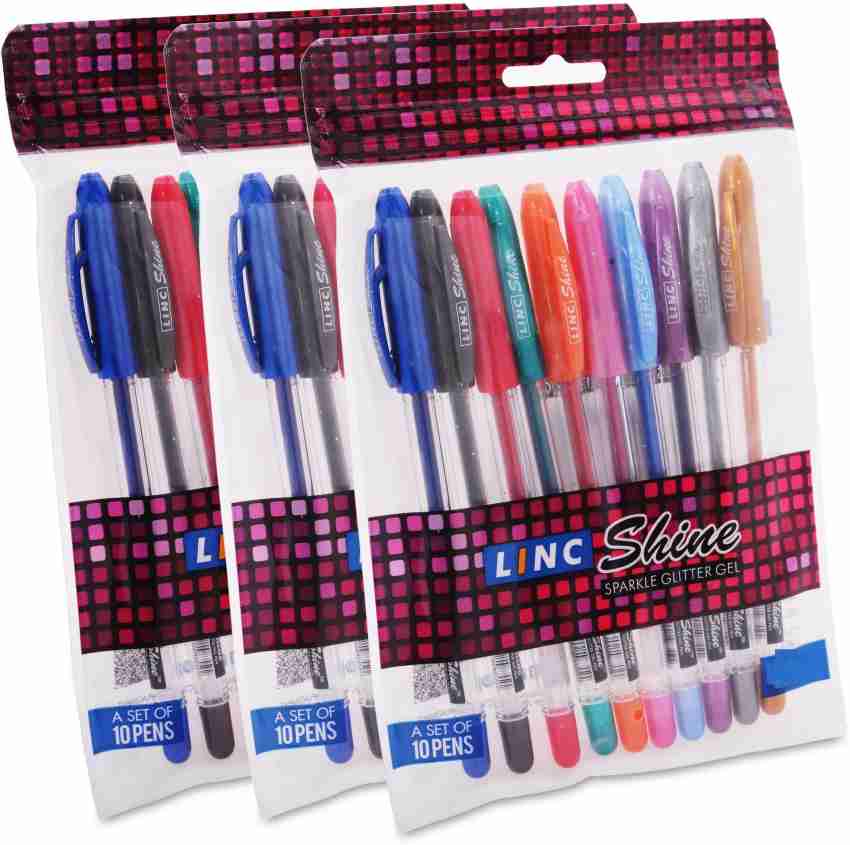 Linc Metallic Glitter Gel Pens, Sparkle Shine - Pack of 20 (10 Assorted Colors)