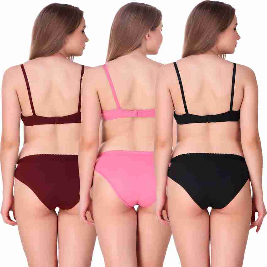 Buy Ghangogi Women's Non Padded Bra & Panty Set- Pink, 36 Size at