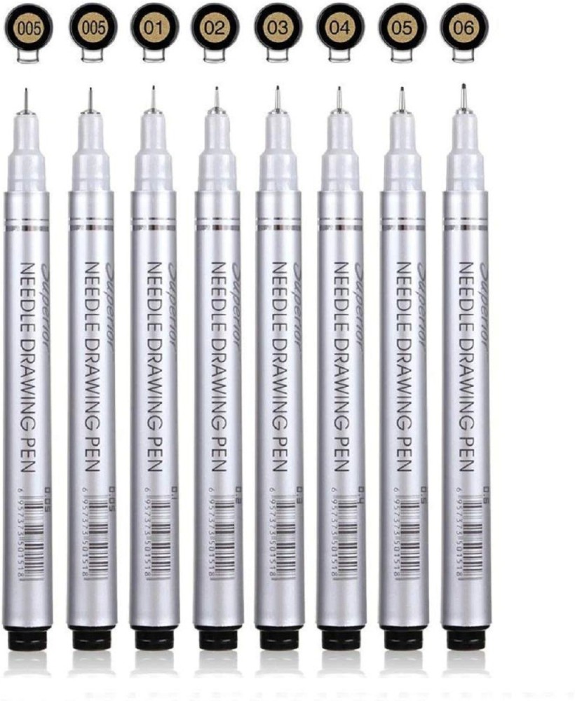 Super Black Permanent Ultimate Fineliner Pens Drawing Set of 8