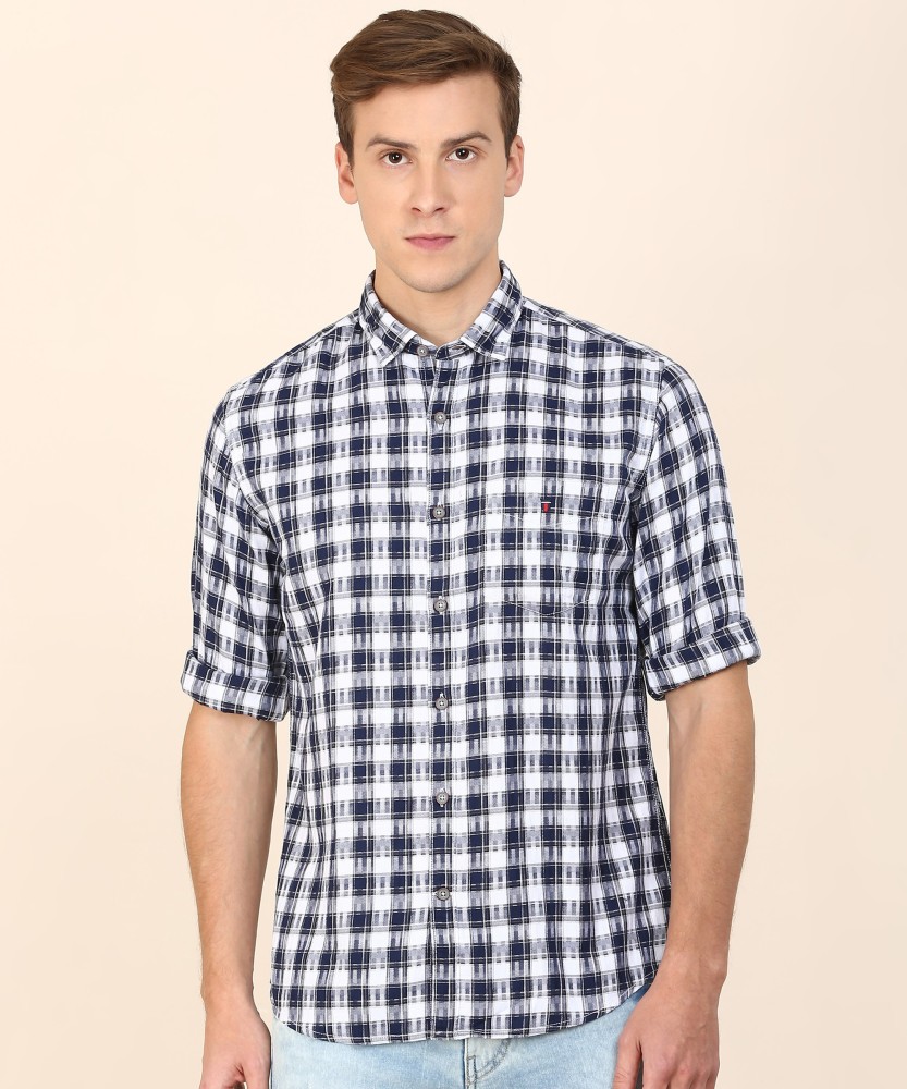 LOUIS PHILIPPE Men Checkered Casual Dark Blue Shirt - Buy LOUIS