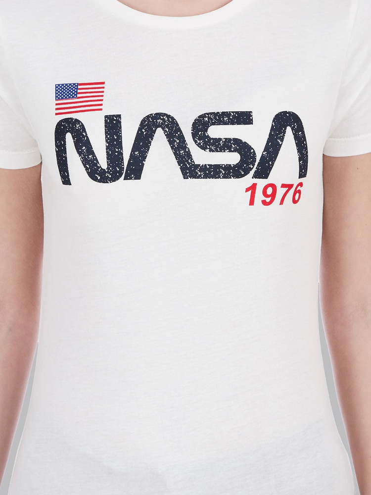 Nasa By Free Authority Graphic Print Women Round Neck White T