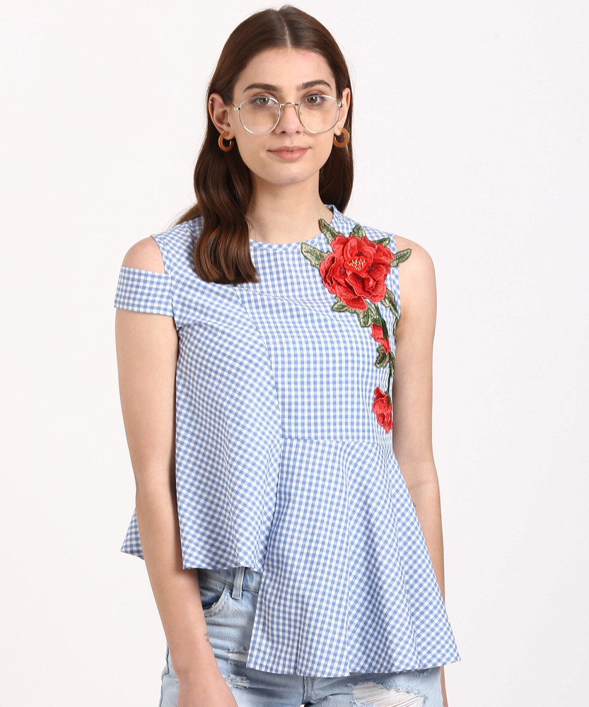 MADAME Casual One Shoulder Sleeve Checkered Women Blue Top Buy MADAME Casual One Shoulder Sleeve Checkered Women Blue Top Online at Best Prices in India Flipkart
