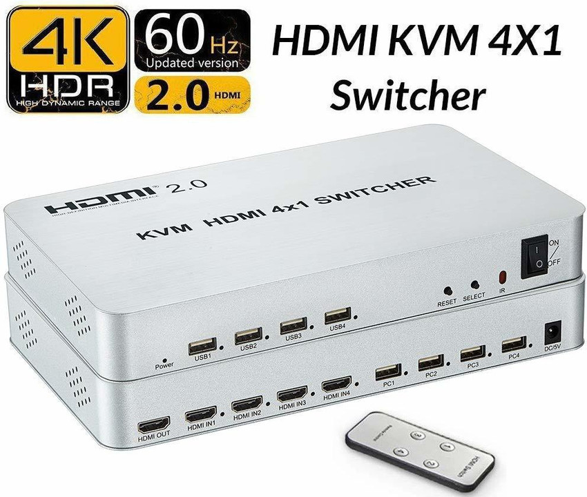 microware HDMI 2.0 UHD 4K 60Hz 4x1 HDMI KVM Switch 1 Set of