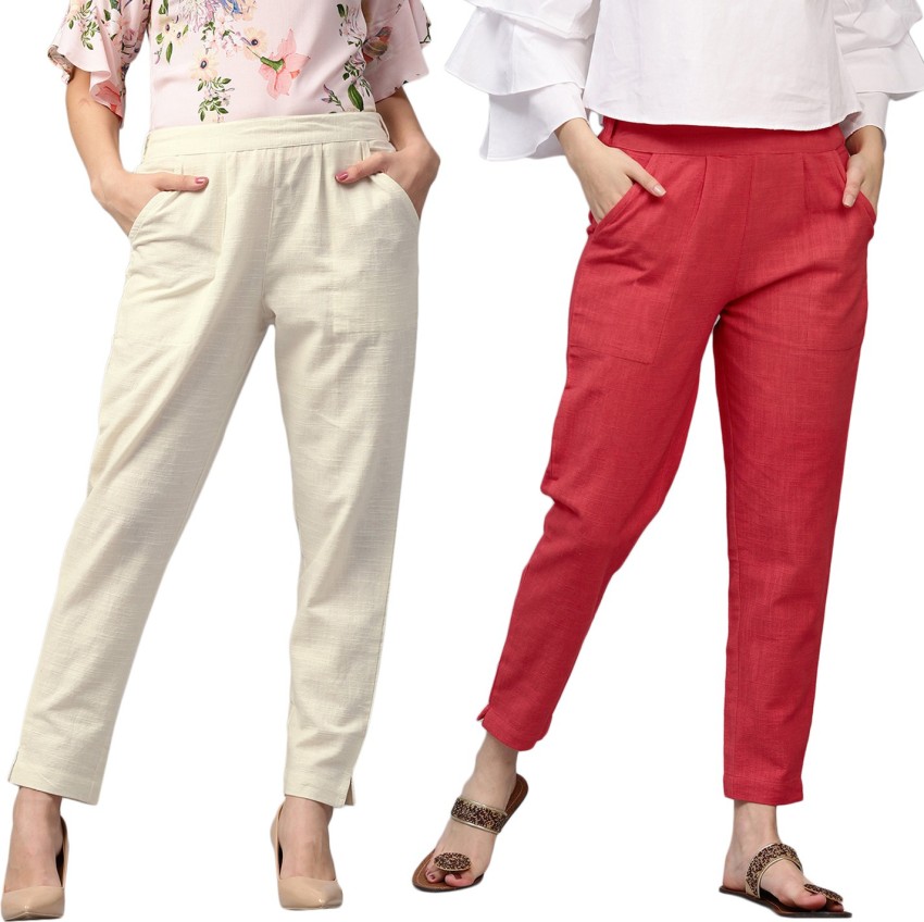 KURTI WORLD Slim Fit Women Red, White Trousers - Buy White-Red KURTI WORLD  Slim Fit Women Red, White Trousers Online at Best Prices in India