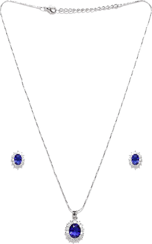 POPMODE Blue and White Stone Necklace Silver Plated Alloy Necklace