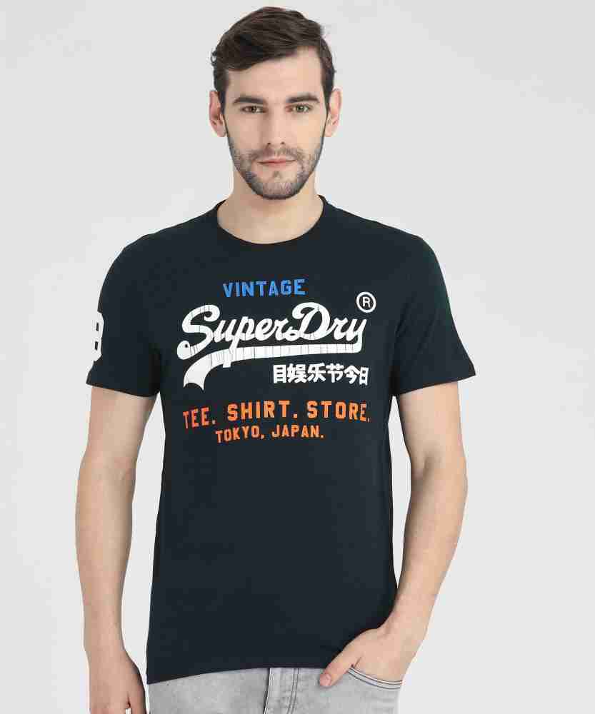 Printed Round Neck Dark Blue - Buy Superdry Printed Men Round Neck Dark Blue T-Shirt Online at Best Prices in India | Flipkart.com