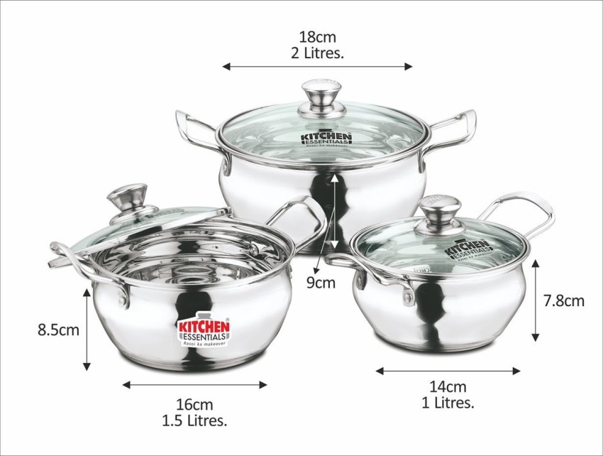 Buy Kitchen Essentials Steel Casserole Set - With Glass Lid, Rose Gold, 14  cm+16 cm+18 cm Online at Best Price of Rs 999 - bigbasket