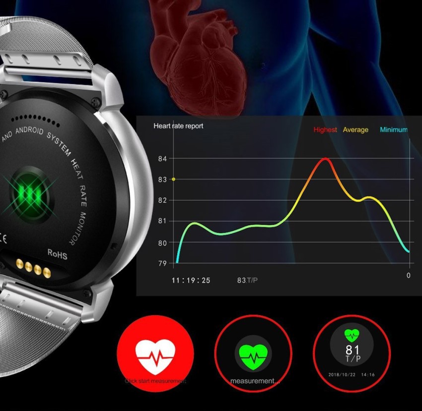 Metalika smartwatch with online health and activity tracker