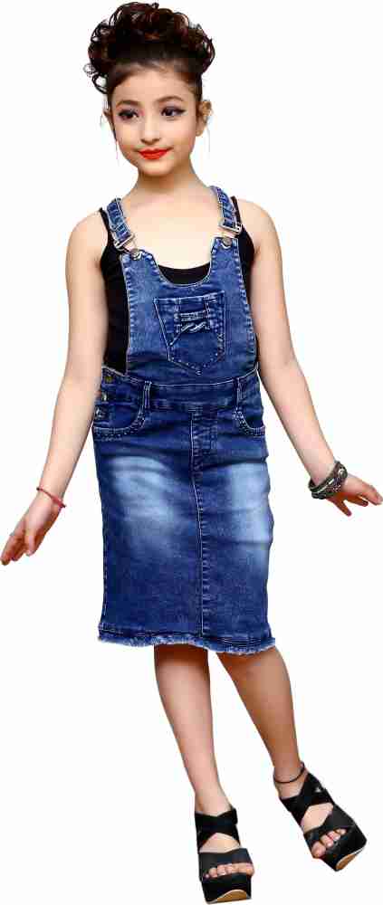 ELENDRA Dungaree For Girls Casual Self Design Denim