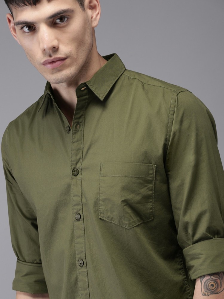 HERE&NOW Men Solid Casual Green Shirt - Buy HERE&NOW Men Solid Casual Green  Shirt Online at Best Prices in India