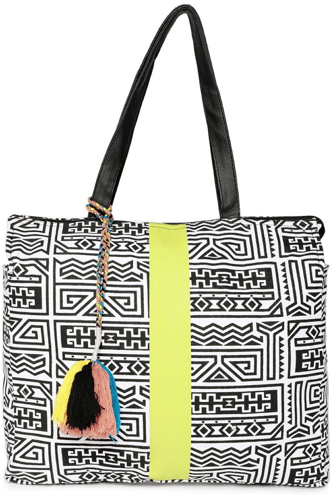 kanvas katha Black White Green Tote Fashion canvsa printed tote