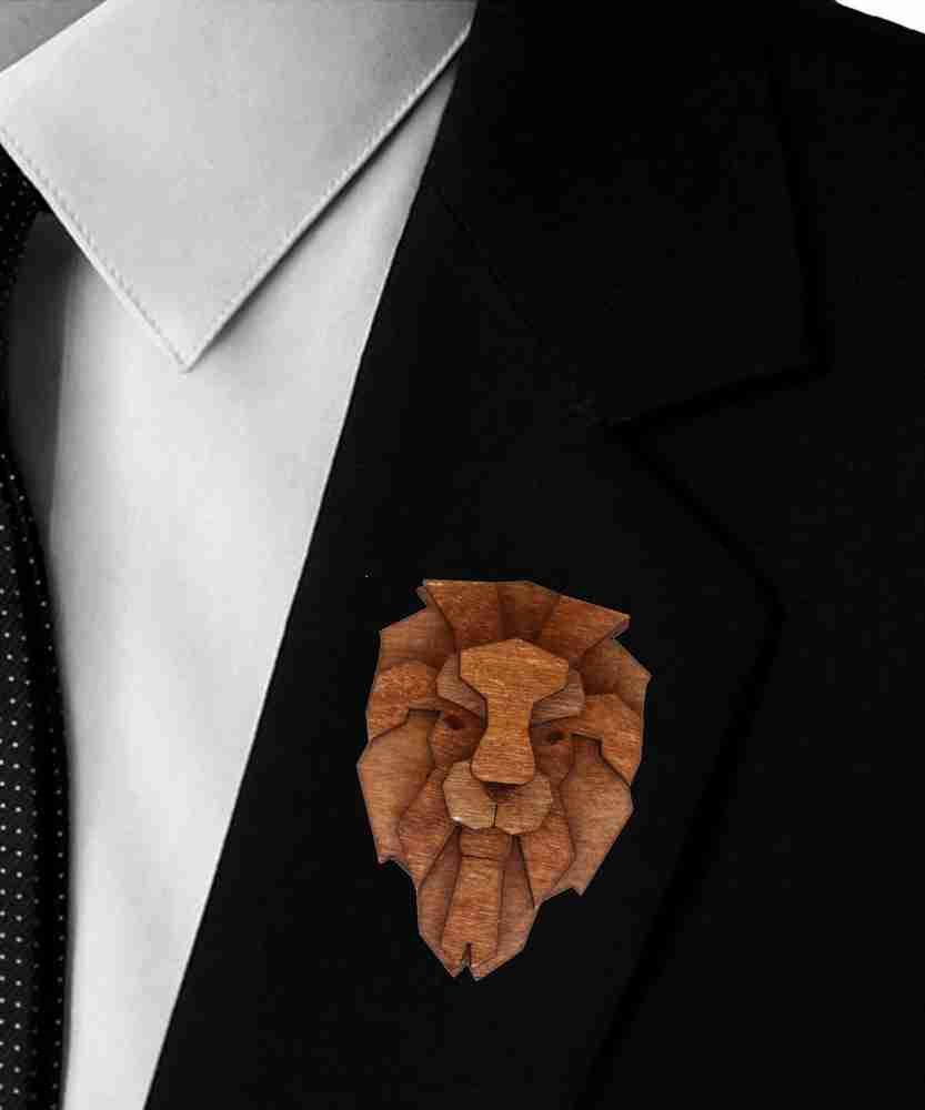 Wooden cheap lion brooch