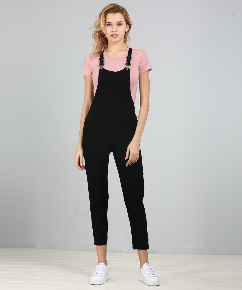 Black dungaree clearance jeans