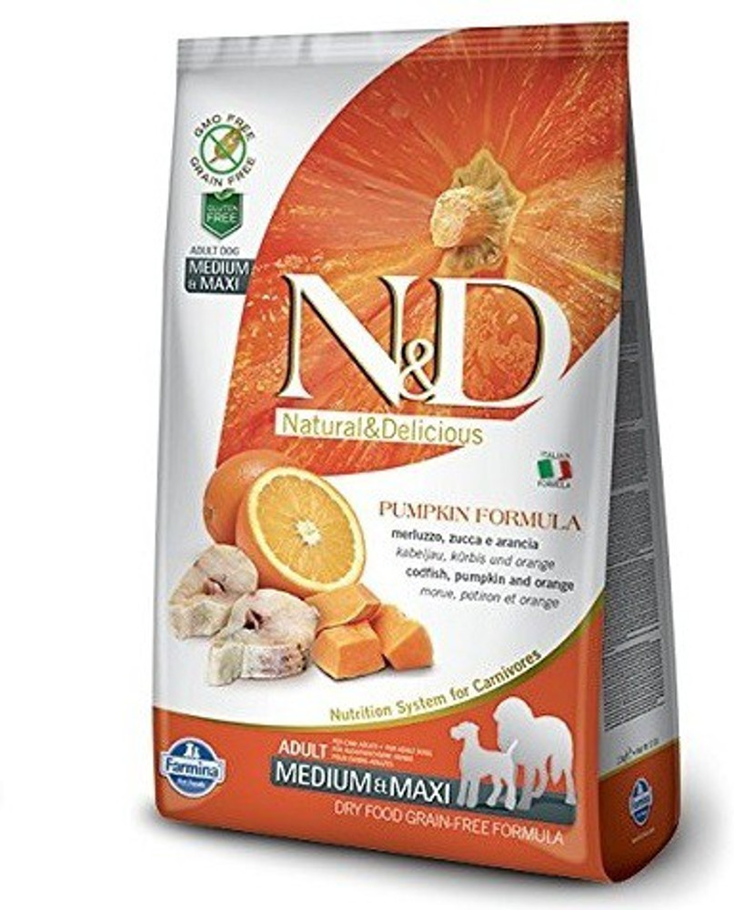 Farmina N D Grain Free Medium and Maxi Adult Orange Pumpkin Cod Fish 2.5 kg Dry Adult Dog Food Price in India Buy Farmina N D Grain Free Medium and Maxi Adult Orange