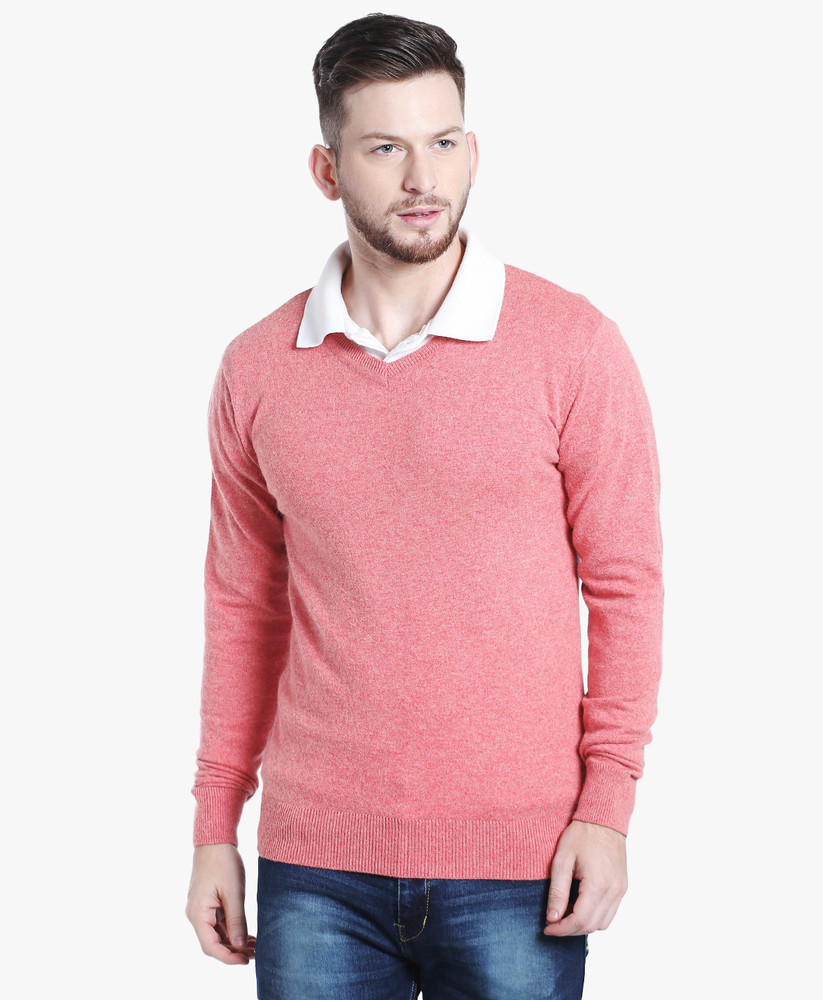 Knighthood Solid V neck Casual Men Pink Sweater Buy Knighthood
