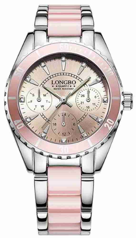 Longbo Analog Watch For Women Buy Longbo Analog Watch For Women Pink Luxury Party Wear Elegant Style Decorative Sub Dials Non Functional Stainless Steel Dress Watch Online at Best Prices in India