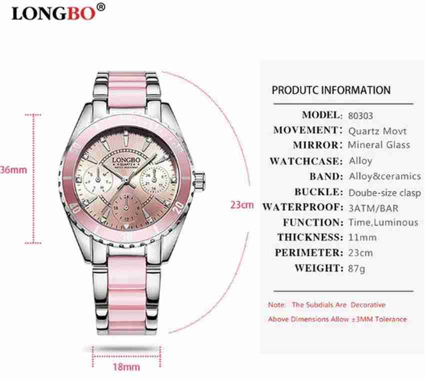 Longbo Analog Watch For Women Buy Longbo Analog Watch For Women Pink Luxury Party Wear Elegant Style Decorative Sub Dials Non Functional Stainless Steel Dress Watch Online at Best Prices in India