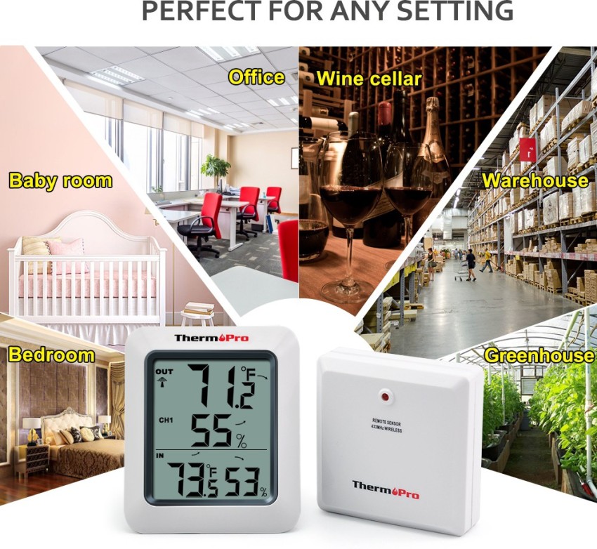 ThermoPro Digital Wireless Indoor or Outdoor White Hygrometer and  Thermometer in the Thermometer Clocks department at